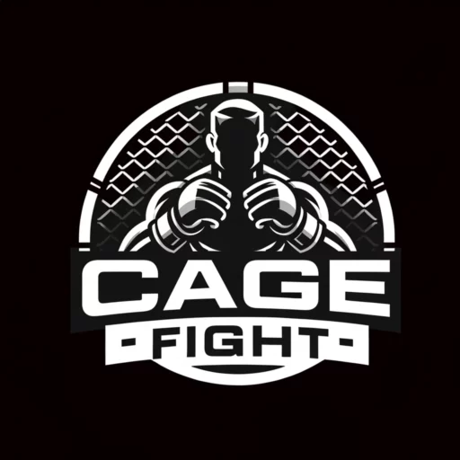 Dessin digitalisé d'un boxeur tenant ses points au niveau du torses et le titre du site, cage fight, en dessous